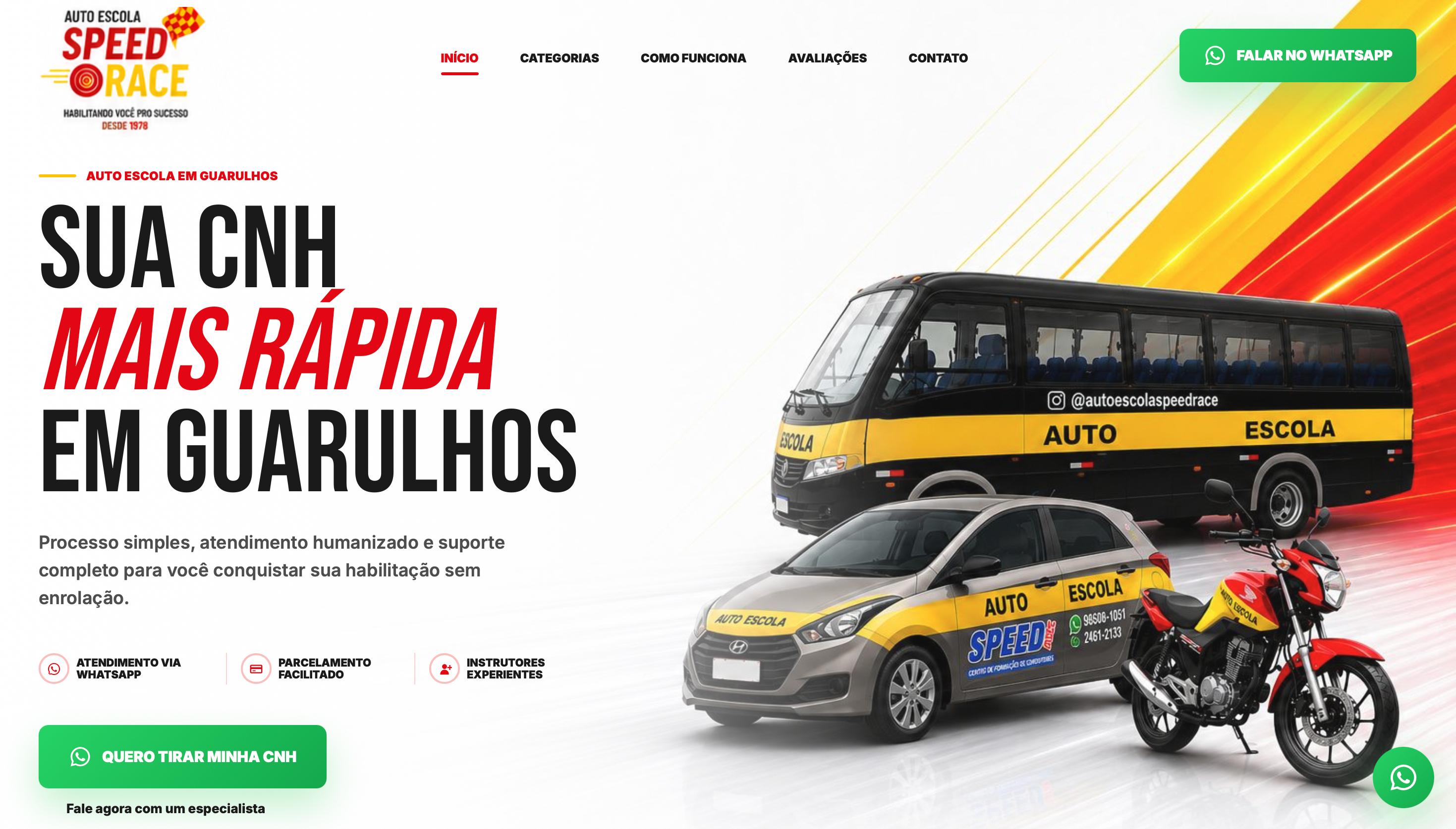 Landing page da Autoescola Speed Race