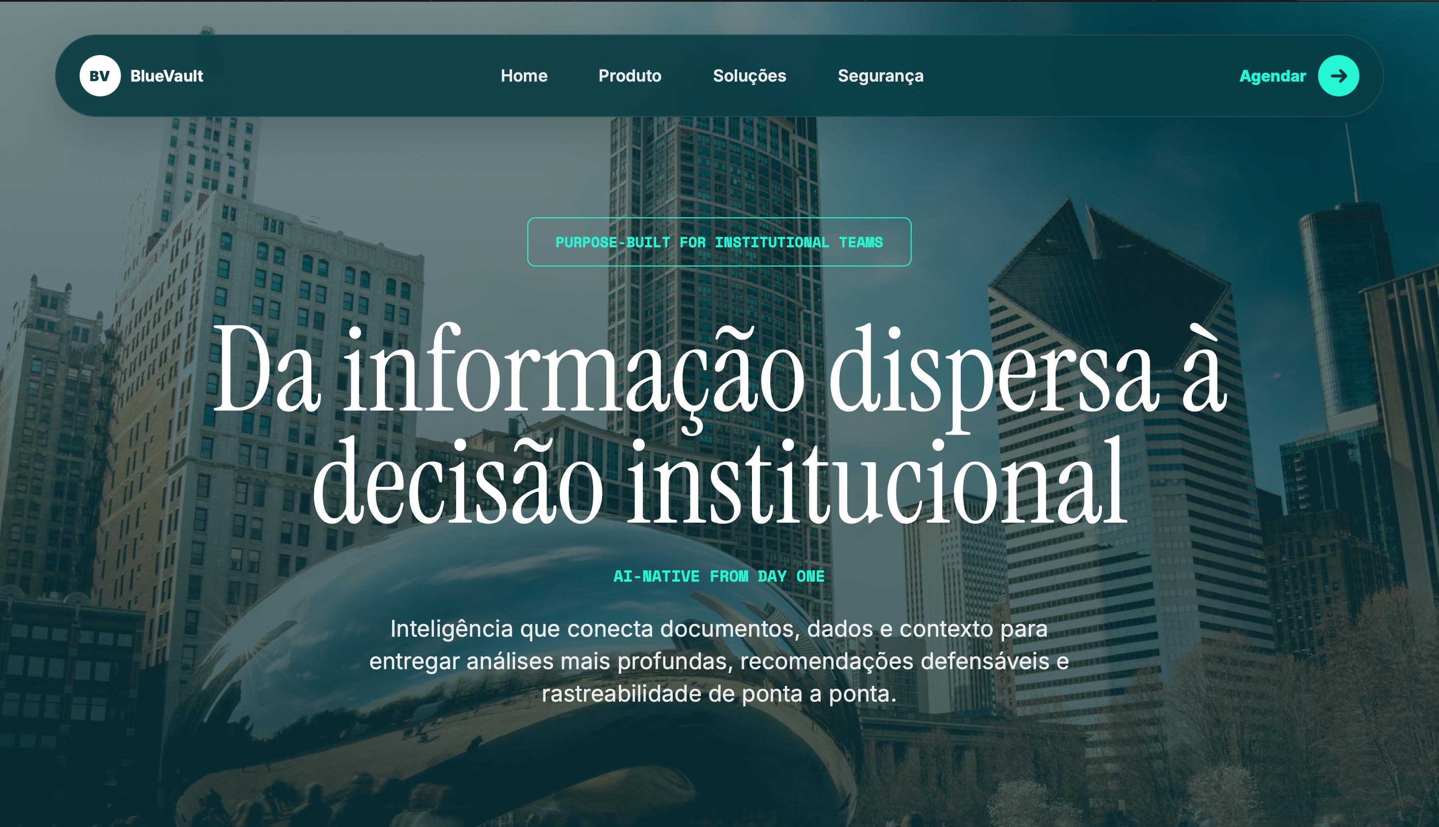 BlueVault landing page institucional
